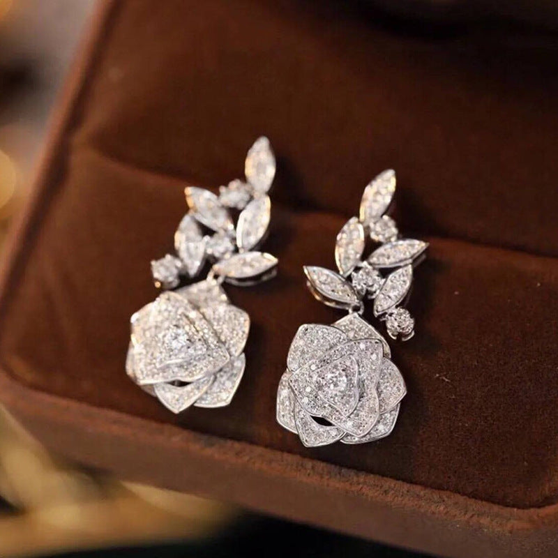 Flower Rose Earrings For Women Shiny