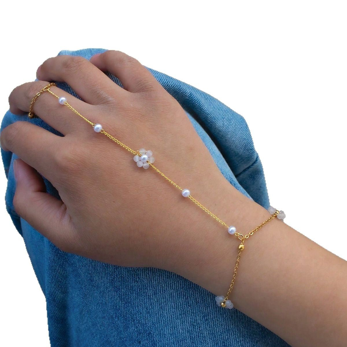 Handmade Beaded Natural Crystal Flowers Stainless Steel
