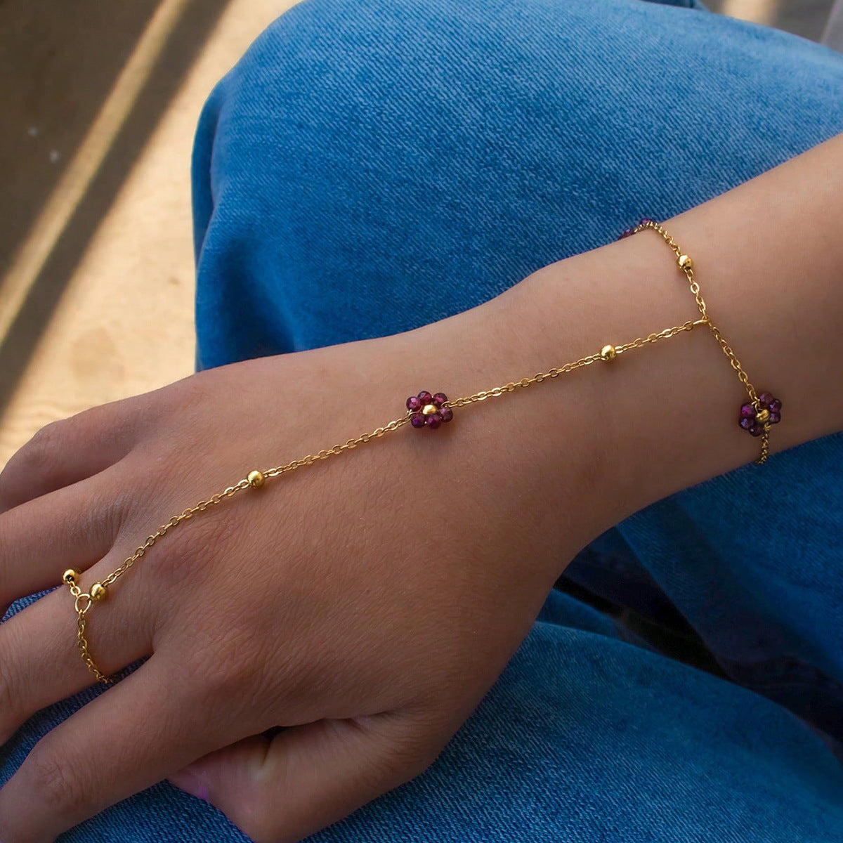 Handmade Beaded Natural Crystal Flowers Stainless Steel