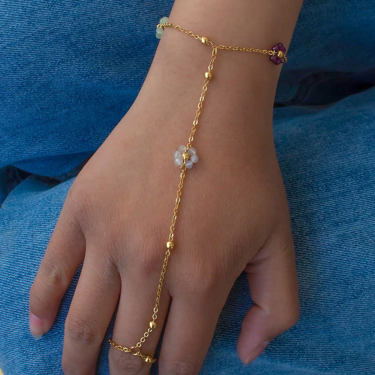 Handmade Beaded Natural Crystal Flowers Stainless Steel