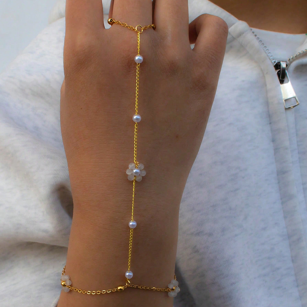 Handmade Beaded Natural Crystal Flowers Stainless Steel