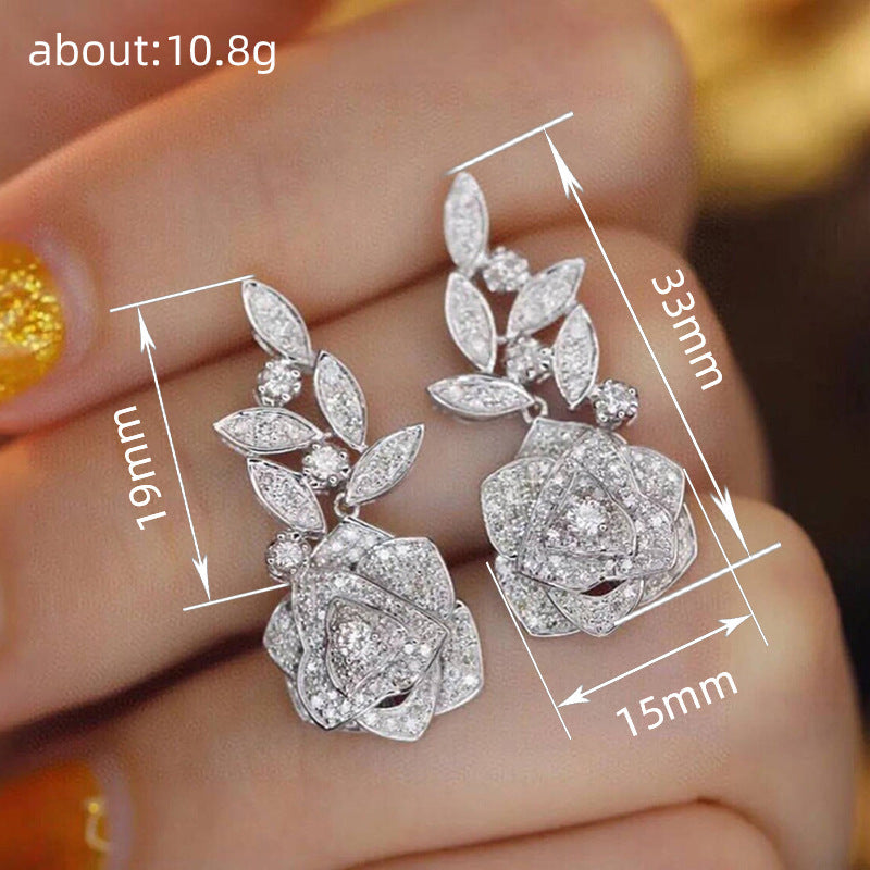 Flower Rose Earrings For Women Shiny