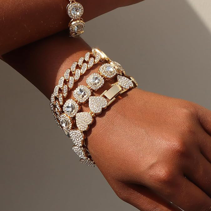 Gold-plated Cuban Full Rhinestone Zircon Men's And Women's Bracelet Ornament