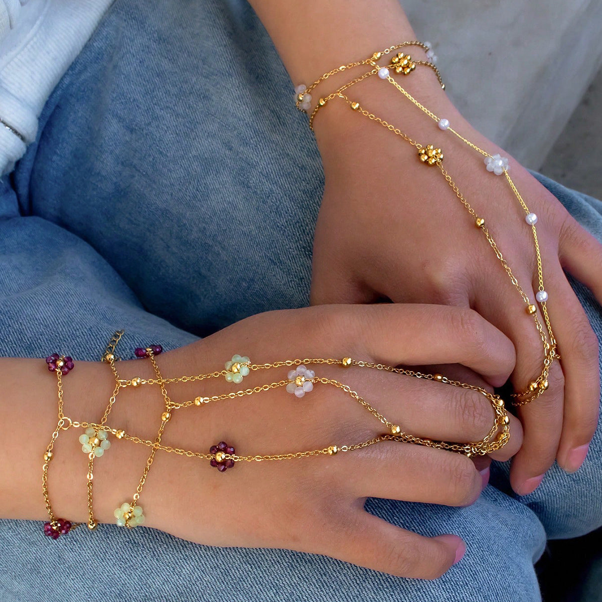 Handmade Beaded Natural Crystal Flowers Stainless Steel