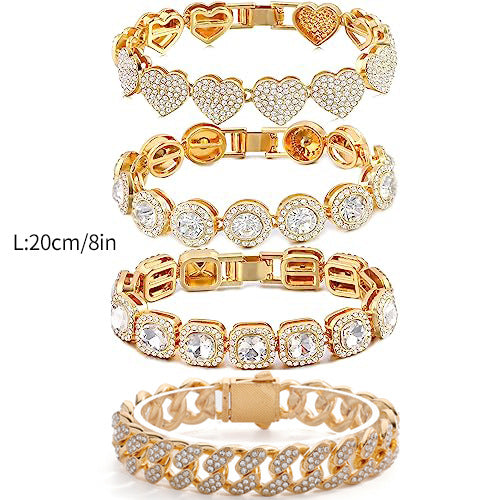 Gold-plated Cuban Full Rhinestone Zircon Men's And Women's Bracelet Ornament