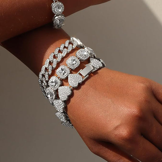 Gold-plated Cuban Full Rhinestone Zircon Men's And Women's Bracelet Ornament