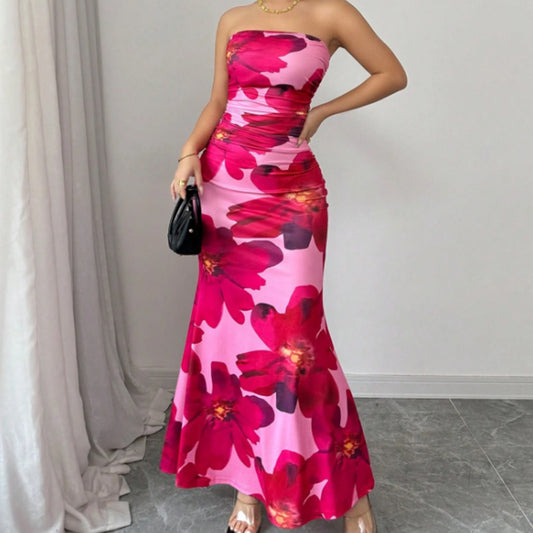 Travel Slim Fit Long Top Tight Flower Dress