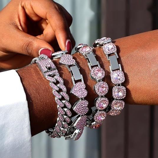 Gold-plated Cuban Full Rhinestone Zircon Men's And Women's Bracelet Ornament